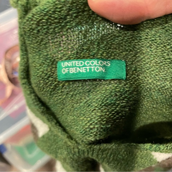 Vintage 90s-Y2K United Colors of Benetton olive argyle wool blend sweater Italy - Picture 6 of 9